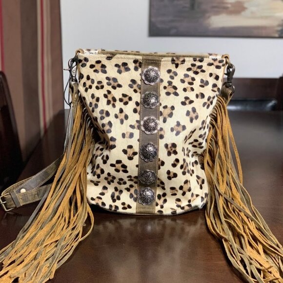 Myra Bag Women's Leopard Print Fringe Bag NWT Myra Bag - Picture 2 of 3